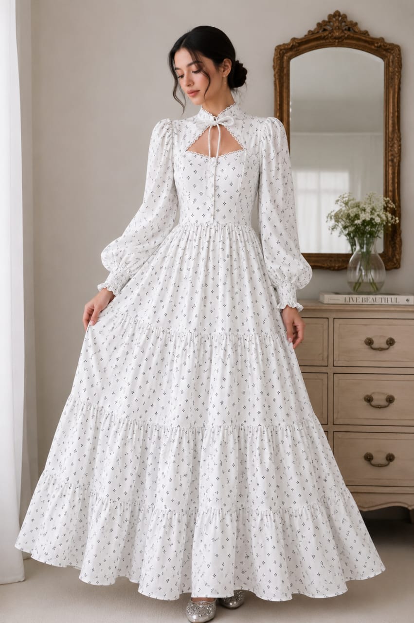 White Floral Tiered Maxi Dress