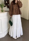 Brown Embroidered Blouse & White Tiered Maxi Skirt Set