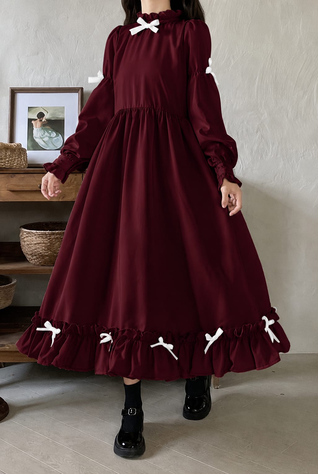 Burgundy Ribbon Bow Maxi Dress